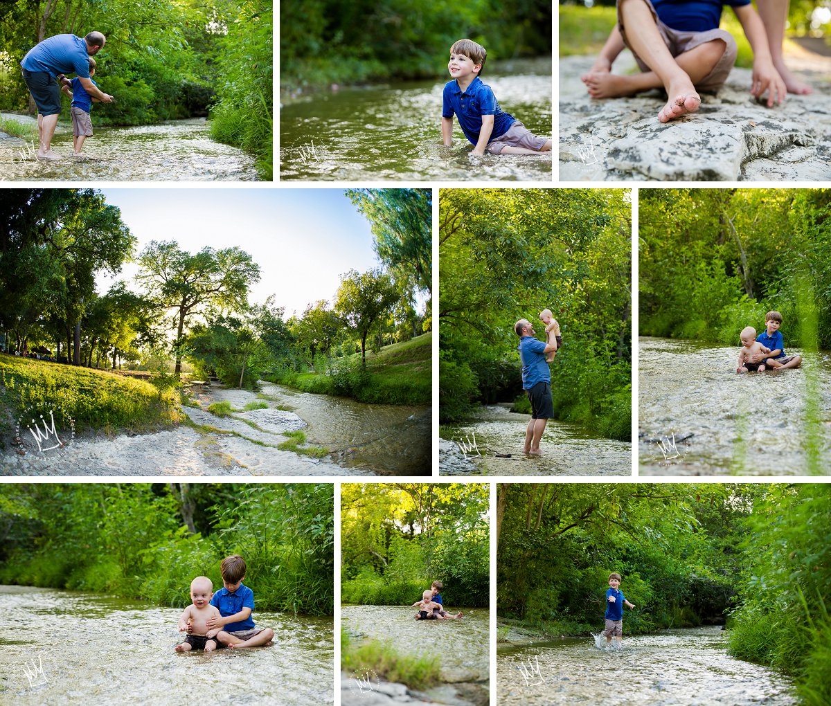 Fun Family Photos with little boys in a Creek 