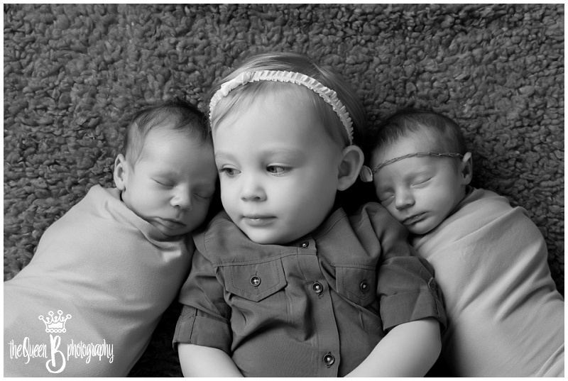 toddler big sister with newborn boy girl twins