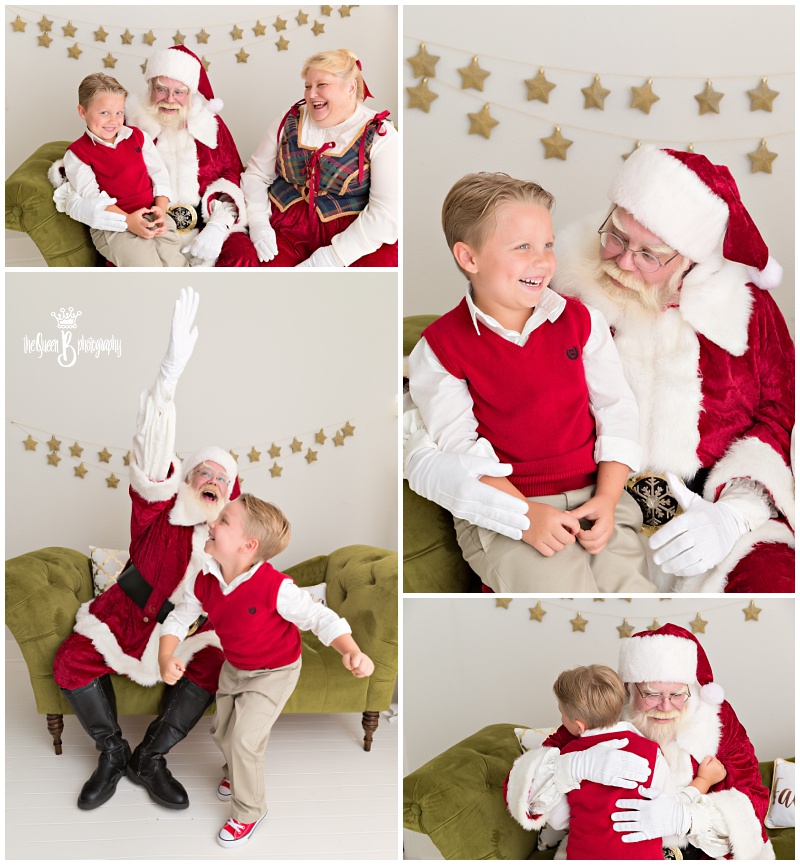 Houston Photography Studio Santa Photo Session Adorable little boy high fives with Santa