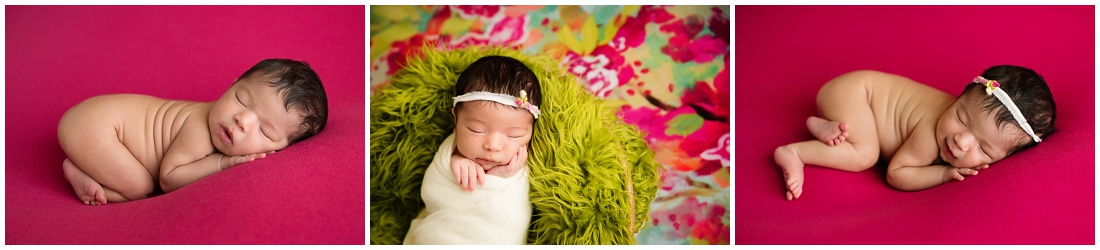 Best Newborn Photographers in Houston collage of baby girls in bright pink
