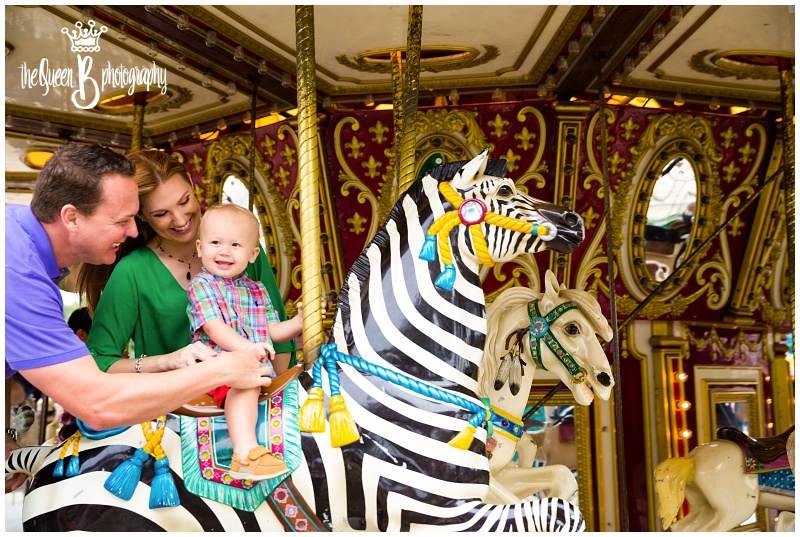 Houston Family Photographer captures family of three on carousel riding zebra